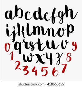 vector handwritten brush font. hand drawn alphabet. calligraphic set