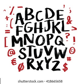 vector handwritten brush font. hand drawn alphabet. calligraphic set