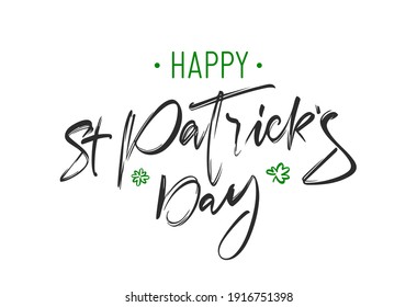 Vector Handwritten  brush lettering composition of Happy St. Patrick's Day on white background.