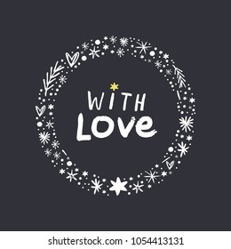 Vector handwritten brush love sign, ornate frame. Sticker, print for cards, souvenirs and other.
Clipart. Isolated.