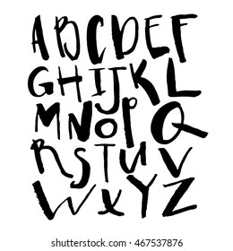 Vector handwritten brush script. Black letters isolated on white background.