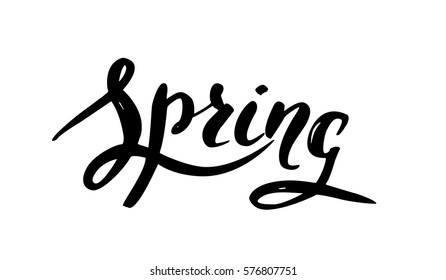 Vector handwritten brush script. Black letters isolated on white background. Spring