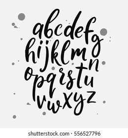 Vector handwritten brush script, calligraphy alphabet on white background. Hand drawn letters.