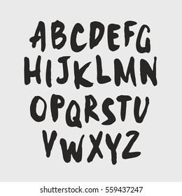 Vector handwritten brush script. Modern Brushed Lettering. Alphabet on gray background