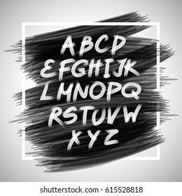 Vector handwritten brush. white letters isolated on black background. art