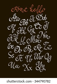 Vector handwritten calligraphic font. Calligraphy alphabet on a black background