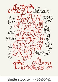 Vector handwritten calligraphic font. Calligraphy alphabet on a beige background