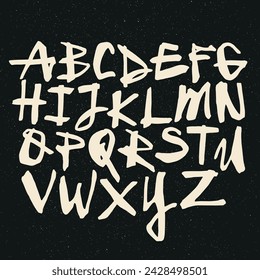 Vektor handgeschriebene kalligrafische Tinte Alphabet, weiß auf schwarzem Hintergrund. Handgezeichnetes Alphabet mit Pinselstift geschrieben. Mayuscula - große Briefe.