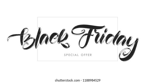 Vector handwritten calligraphic lettering of Black Friday Pecial Offer on white background 