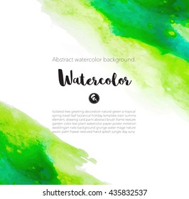 Vector handwritten calligraphy on green watercolor stain background . Template.