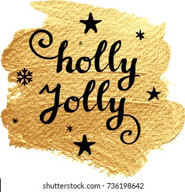 Vector handwritten Christmas and New Year calligraphy on golden background