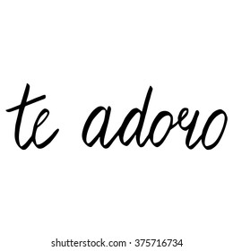 Vector handwritten design in brushpen lettering style with Te adoro text translated as I adore you