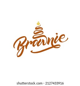 Vector handwritten emblem for bakery shop or market - brownie logo concept with cake.