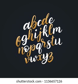 Vector handwritten English alphabet. Calligraphy font of Latin letters on black background.