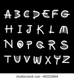 Vector handwritten font on black, alphabet. letters