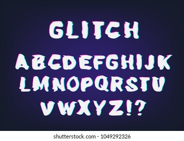 Vector Handwritten Glitch font with distortion effect. Latin letters. Vector illustration.