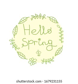 Muelle del Adiós de inscripción manuscrita del vector. Banner frío, afiche, postal, afiche, portada, etiqueta sobre el tema de primavera. Sobre fondo verde en marco floral