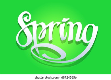 Vector handwritten inscription season  of the year Spring, green