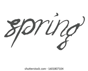 Vector, handwritten inscription of word spring. Motives of conceptual print, design, typography, seasons, nature