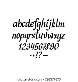 Vector hand-written italic alphabet. Part 1. Lowercase, figures and punctuation marks