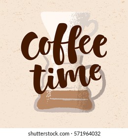 Vector handwritten lettering. Hand drawn graphic illustration for coffee shop, market, cafe design, restaurant menu and recipes. Alternative brewing method, pour over