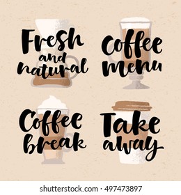 Vector handwritten lettering. Hand-drawn graphic illustration for coffee shop, market, cafe design, restaurant menu and recipes. Coffee drinks and cocktails