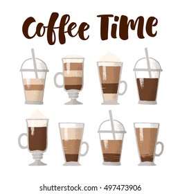 Vector handwritten lettering. Hand-drawn graphic illustration for coffee shop, market, cafe design, restaurant menu and recipes. Coffee drinks and cocktails