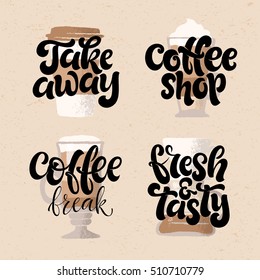 Vector handwritten lettering. Hand-drawn graphic illustration for coffee shop, market, cafe design, restaurant menu and recipes. Coffee drinks and cocktails. Brush modern calligraphy