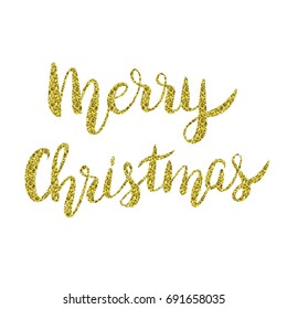Vector handwritten lettering "Merry Christmas" in gold. 