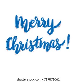Vector handwritten lettering "Merry Christmas!" with shadow. 