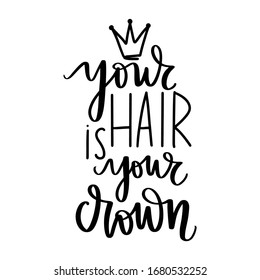 Vector Handwritten lettering quote about hair. Typography slogan. Calligraphy phrase for beauty salon, hairdressers, decorative cards, beauty blogs.