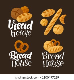 Vector handwritten lettering set. Calligraphy and graphic elements for bread house or bakery. Hand-drawn illustration for design of store, shop, market, restaurant menu, recipes, prints and posters 