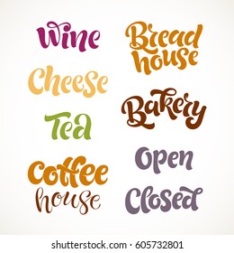 Vector handwritten lettering set. Calligraphy and graphic elements for bread house, bakery. Hand-drawn illustration for design of store, shop, market, restaurant menu, recipes, prints and posters 