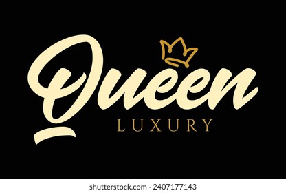 Vector handwritten lettering word queen with crown illustration lettering design	