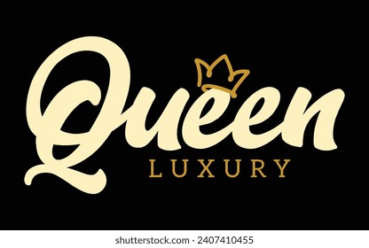 Vector handwritten lettering word queen with crown illustration lettering design	