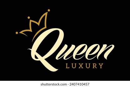 Vector handwritten lettering word queen with crown illustration lettering design	
