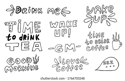Vector handwritten morning mood phrases. Hand drawn typography of inspirational lettering. Collection of templates for poster, banner or print