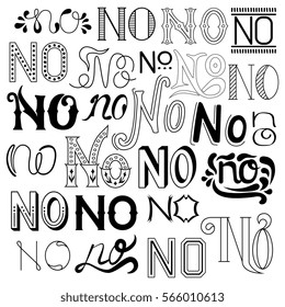 Vector Handwritten No Phrases. Words with Decorative Elements
