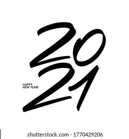Vector Handwritten number of 2021. Happy New Year. Chines calligraphy