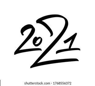 Vector Handwritten number lettering of 2021. Happy New Year. 