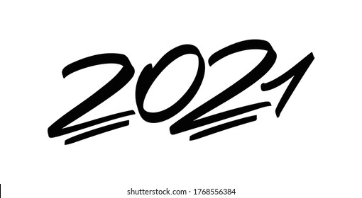 Vector  Handwritten number lettering of 2021. Happy New Year. Chines calligraphy