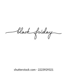 Vector handwritten phrase Black Friday isolated on white. One line continuous lettering. Calligraphic text icon for banner, flyer, sign, showcase design, retail shop, outlet.