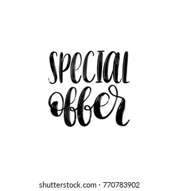 Vector handwritten phrase of Special Offer. Calligraphy for sales poster, discount card etc. Lettering illustration for label or sticker.