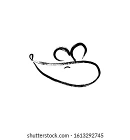 Vector handwritten Rat. Brush drawn cartoon mice. Ink brush calligraphy. Year of the rat of the Chinese art