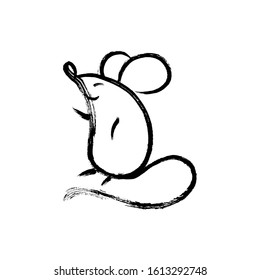 Vector handwritten Rat. Brush drawn cartoon mice. Ink brush calligraphy. Year of the rat of the Chinese art
