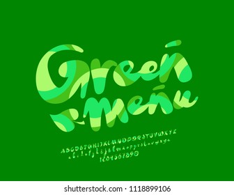 Vector handwritten text Green Menu. Font contains Graphic Style. Artistic Alphabet Letters, Numbers and Symbols