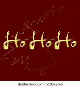 Vector handwritten text HOHOHO. Lettering on Red background with silhouette of christmas jingle bells. Vector illustration.