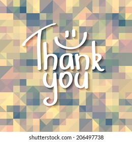 vector handwritten text, thank you, on geometric background