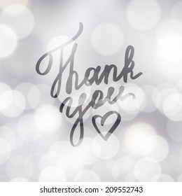 vector handwritten text, thank you, on background with lights