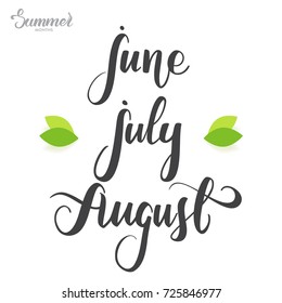 Vector handwritten type lettering of Summer months.  